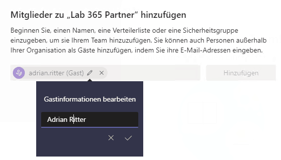 Microsoft Teams - Gast bearbeiten